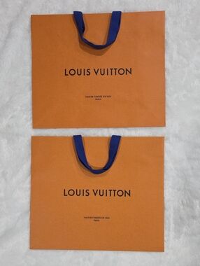 Louis Vuitton Orange Gift/Shoppinh Bags with Blue Ribbon Handles - Set Of 2